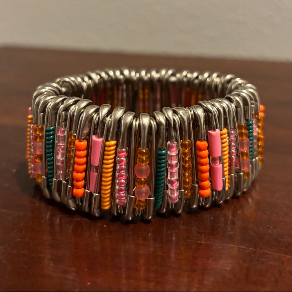 Handmade in Africa Colorful Beaded safety pin Bracelet. One of a kind. Unique